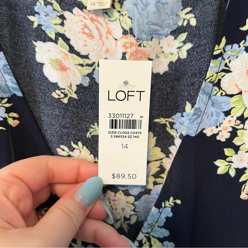 Loft Floral V-Neck Short Sleeve Dress NWT Size 14